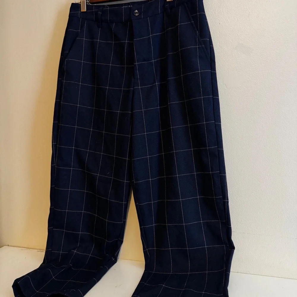 ASOS Men's Navy Windowpane Check Trousers 31x30 Fall Capsule Staples Classic